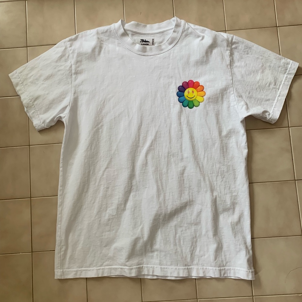 J Balvin Murakami Blanco Scripts Rainbow Flower T Shirt